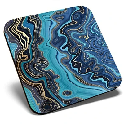 Image of Great Single Coaster Square Blue Marble Ink Art Gold Deco Glossy Quality Coasters Tabletop Protection for Any Table Type #21519