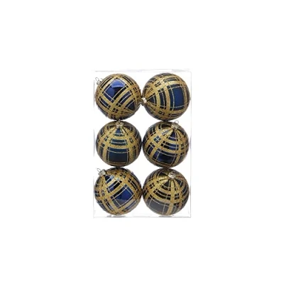 Image of Navy Gold glitter lines Bauble 6 pack