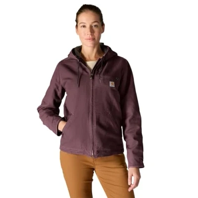 Image of Carhartt Women&#039;s Loose Fit Washed Duck Sherpa Lined Jacket Outerwear, BlackBerry, XL