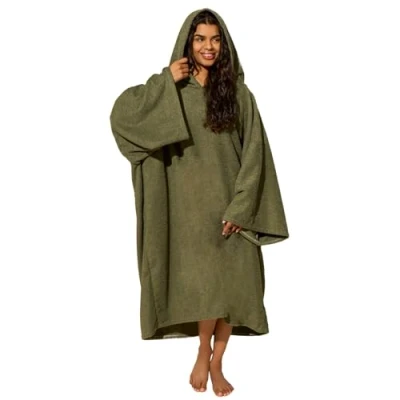 Image of OHS Hooded Towel Adults, Changing Robe Large Bath Surf Beach Swimming Absorbent Quick Dry Soft Microfibre Wrap for Women Men, Khaki Green