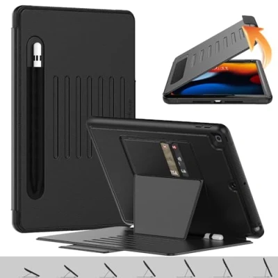 Image of TECHGEAR Enduro Case For Apple iPad 10.2&quot; 2021/2020/2019 [9th/8th/7th Generation] Tough &amp; Rugged Strong Magnetic Flip [Sleep/Wake] Drop Proof Cover [Multi Angle Stand] Pencil Holder Card Slot