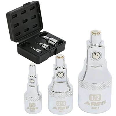Image of ARES 36007 3 Piece Magnet Socket Extension Adapter Set Adapters Feature Magnetic Tips for Use with Bolts 1/4 Inch, 3/8 and 1/2 Inch Drive
