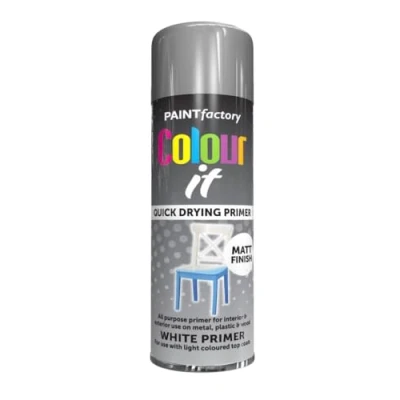 Image of AlezyB 2 x White Primer All Purpose Aerosol Spray Paint 250ml. Excellent Coverage, Quick &amp; Fast Drying for interior exterior Multipurpose Metal Plastic Wood Glass.