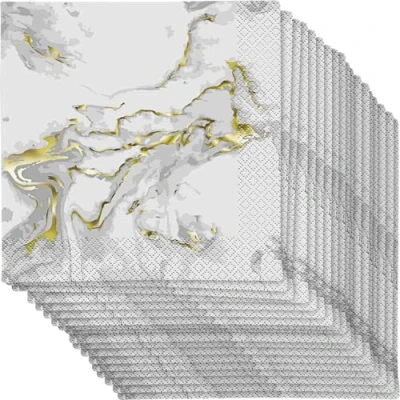 Image of Stunning Gold Foil Marble Luncheon Napkins (16cm) Luxurious &amp; Elegant Design Perfect for Upscale Events Celebrations 20ct