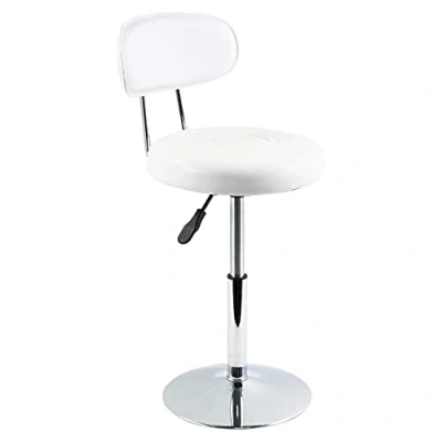 Image of FURWOO PU Leather Work Stool Chair for Barber Shop Salon Beauty Task Drafting Swivel with Backrest Small (White)