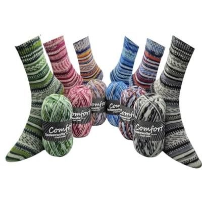 Image of Comfort Wolle Sock Yarn, 6 x 100 g, 4 Ply, Multicoloured, 420 m Length / Superwash, Machine Washable