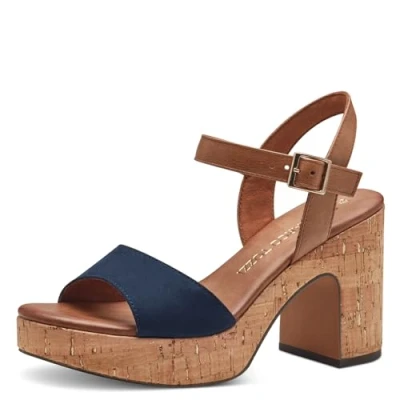 Image of Marco Tozzi Platform sandals, Women&#039;s, Size: 4, Navy comb Textile/synthetics