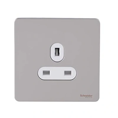 Image of Schneider Electric Ultimate Screwless Flat Plate Single Unswitched Power Socket, 13A, GU3450WPN, Pearl Nickel with White Insert