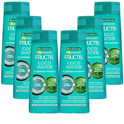 Image of Garnier Clarifying Shampoo for Oily Hairline and Dry Tips, with Coconut Water Powerful Hair, Fructis Coco Water, 6 x 250 ml