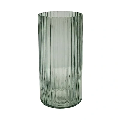 Image of Ivyline Daphne Ribbed Vase in Sage Waterproof and Sustainable Premium Quality Slimline for Cut Flowers H23cm x D15cm