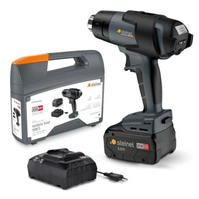 Image of Steinel MobileHeat MH5 Battery Heat Gun with Metabo 5.5 Ah CAS 18 V Battery, Wireless Professional Hot Air in Case, 4 Seconds Heating Time, 50 500 C, 300 L/min