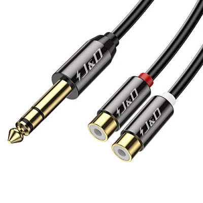 Image of J&amp;D 6.35 mm to 2RCA Cable, Gold Plated Copper Shell Heavy Duty 6.35mm 1/4 inch Male TRS Stereo 2 RCA Female Splitter Audio Adapter 25CM