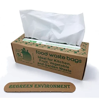 Image of REGREEN 5 Litre Food Waste Bags Compostable Caddy Liners Small Biodegradable Bin 100 Counts per Box White EN13432 Certified Kitchen