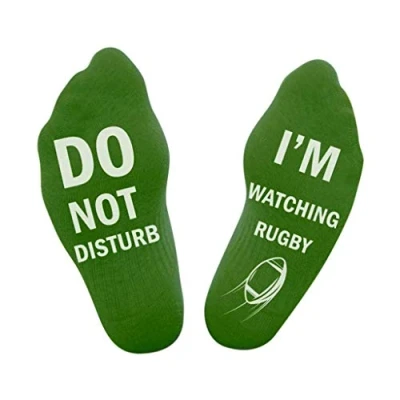 Image of WEKNOWU Do Not Disturb, I&#039;m Watching Rugby Novelty Funny Ankle Socks Unisex Men Women Letter Mid Calf High Socks, Present For Game Lovers, Green