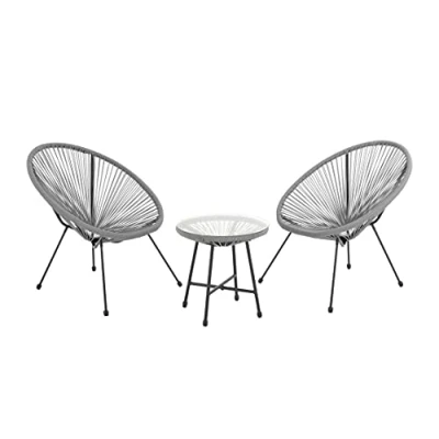 Image of EVRE Goa Grey Acapulco Styled Egg Shape Conversational Garden Furniture Bistro Patio Outdoor Set For Balconies Gardens Terraces 2 Chairs 1 Glass Top Table
