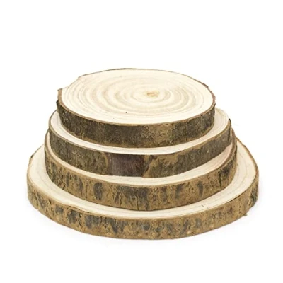 Image of 4 Piece Natural Wood Tree Bark Log Slices Rustic Wedding Decorations Candle Stand Table Centerpiece