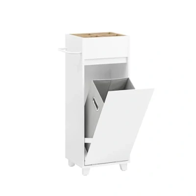 Image of SoBuy Laundry Cabinet Bathroom Storage with Basket White W35 x D30 H90cm BZR159 W