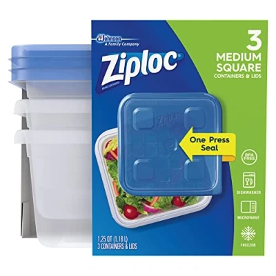 Image of Ziploc® Plastic Food Storage Container Set, Clear, Pack of 3