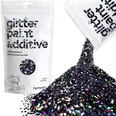 Image of Glitter Paint for Walls Black Holographic Additive Emulsion Latex Acrylic Sparkles Extra Chunky Interior Painting 100g / 3.5oz
