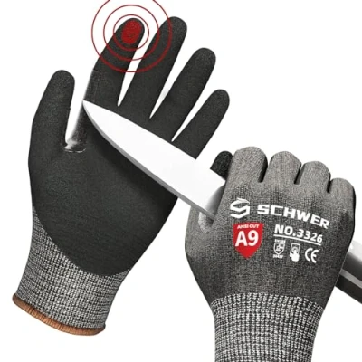 Image of Schwer ProGuard Highest Level Cut Resistant Work Gloves PR3326 for Extreme Protection，ANSI A9 with Reinforced Thumb, Non Slip, Breathable, Durable, Touch screen, PFAS Free, Black 1 Pair（XL）