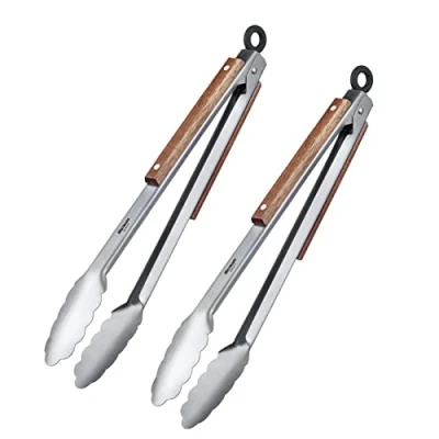 Image of Westmark 2 Barbecue/Serving Tongs, with Stainless Steel Beams and Wooden Elements on The Handles, Length: 31 cm, Steel/Wood, Classic Wood midi, Silver/Brown, 162822E3