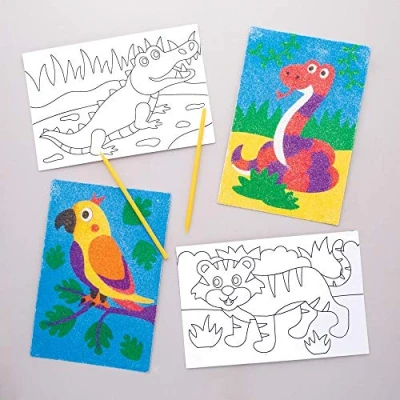 Image of Baker Ross AW560 Jungle Animal Sand Pictures Pack of 8, Arts and Craft Kits for Kids Creativity, White