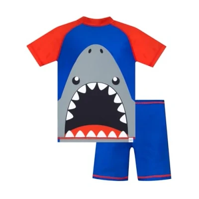 Image of Harry Bear Boys Swimming Costume Shark Swim Set 2 Piece Blue 6 7 Years