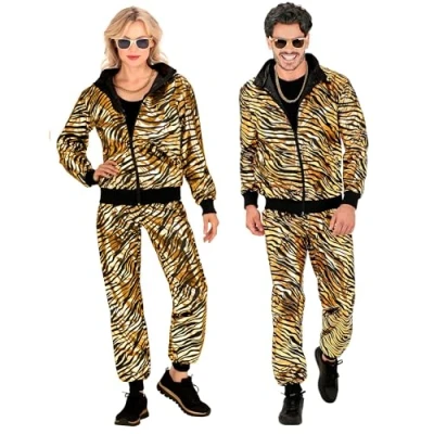 Image of Widmann 79383 Trainingsanzug Metallic Tiermuster Animal Print Tiger Tracksuit Costume, Gold, L