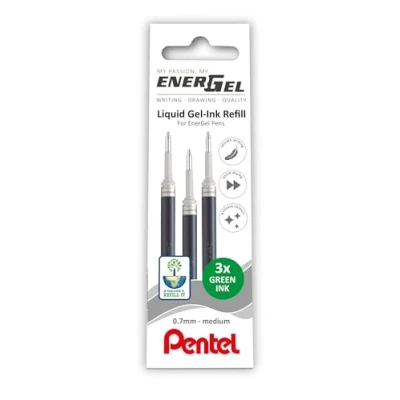 Image of Pentel EnerGel 0.7mm Refill Wallet of 3 Green