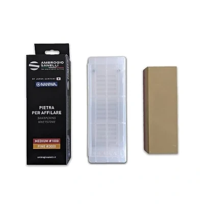 Image of Sanelli Ambrogio Naniwa Basic Stone Knife Sharpener, Medium #1000 &amp; Finishing #3000 Grit, Ideal for Normal Knives