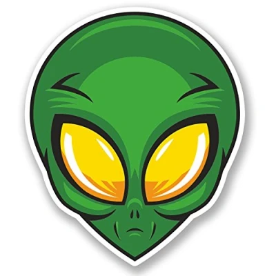 Image of 2 x 10cm Alien Vinyl Sticker Laptop Car Skateboard Skate Helmet Space UFO #5663 (8.5cm Wide Tall)