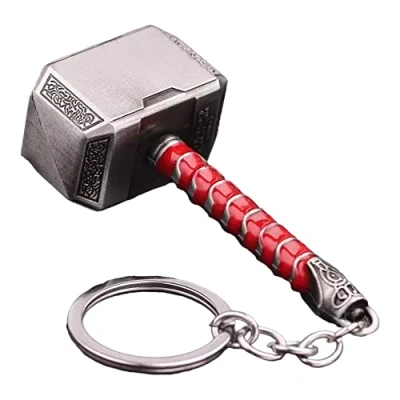 Image of South Coast Jewellery Thor Thunder Hammer Solid Metal Keyrings Keychain Bag Pencil Case Charm Pendent Zip Accessory Silver