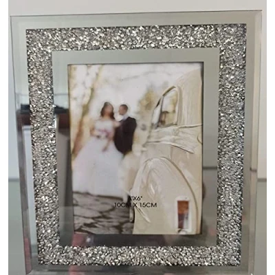 Image of DEENZ 2X Crushed Crystals Photo Frame Silver Mirrored Jewel Crystal Diamante Picture Pack Of 2 (6x4 inch)