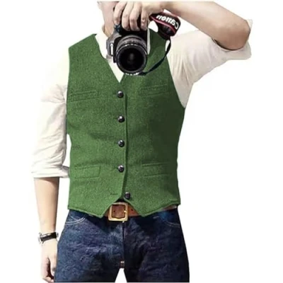 Image of Solovedress Mens Vintage Waistcoat Tweed Wool Regular Fit Suit Vest for Wedding Groomsmen(Green,XL)