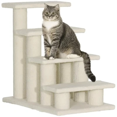 Image of PawHut Dog Steps for Bed 4 Step Pet Stairs Sofa Cat Climb Ladder 63x43x60 cm Light Brown