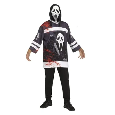 Image of Adults Ghost Face Ice Hockey Jersey &amp; Mask Halloween Fancy Dress Costume [One Size]