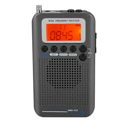 Image of VHF Airband Radio Receiver,AIR/FM/AM/CB/VHF/SW Portable Full Band Aircraft Hand held Travel Recorder with Extended Antenna,Build in Battery,Wide Frequency LCD Display Alarm, Earphone