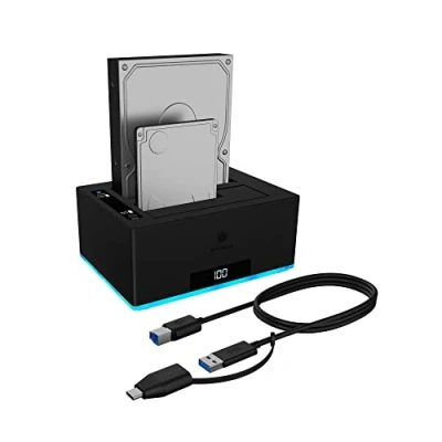 Image of ICY BOX USB 3.0 2 Way Hard Drive Docking Station for 2.5 Inch and 3.5 SATA HDD/SSD, RGB, Offline Cloning Function, C &amp; A, UASP, Black