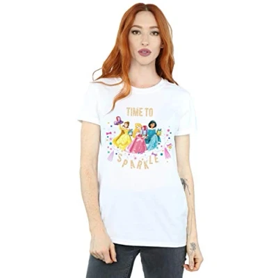 Image of Disney Women&#039;s Princess Time to Sparkle Boyfriend Fit T Shirt White Large