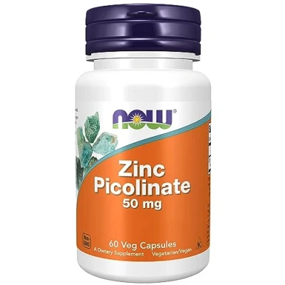 Image of Now Foods, Zinc Picolinate, 50mg, High Dose, 1 Capsule Every 2 Days, 60 Vegan Capsules, Lab Tested, Gluten Free, SOYA Non GMO, Vegetarian