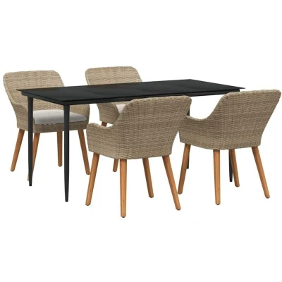 Image of vidaXL 5 Piece Garden Dining Set Beige Poly Rattan