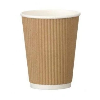 Image of We Can Source It Ltd 500 x 12oz Kraft Triple Walled Ripple Cups with White Lids