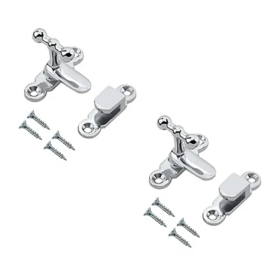 Image of TERF® Showcase Type Catch Polished Chrome 40mm Door Turn Catches Cupboard Cabinet Wardrobe Latch Lock Gate Shed Rabbit Hutch Thumb Button with Fixing Screw Pack of 2