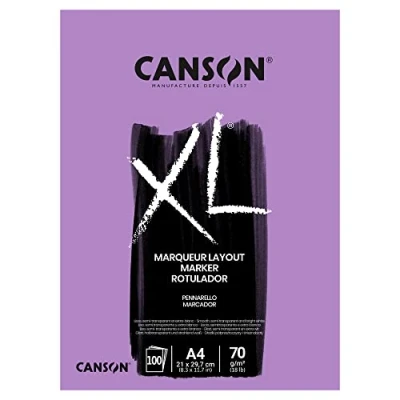 Image of CANSON XL Marker 70gsm A4 Paper, Very Smooth, Pad Glued Short Side, 100 Extra White Sheets, Ideal for Professional Artists &amp; Illustrators