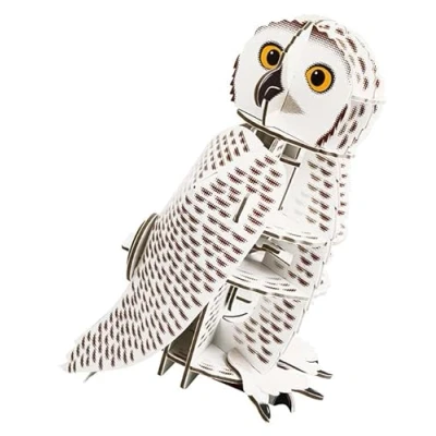 Image of Build Your Own Moving Snowy Owl Rotating Head Action Sustainable Cardboard Craft Kit Ages 8+