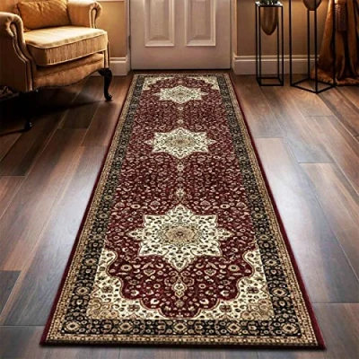 Image of householdfurnishing Vintage Traditional Non Slip Rug Bedroom Living Room Carpet Mat Runners Floral Pattern Wide Area Persian Style Rugs (60 x 220 cm Long Runner, Red)