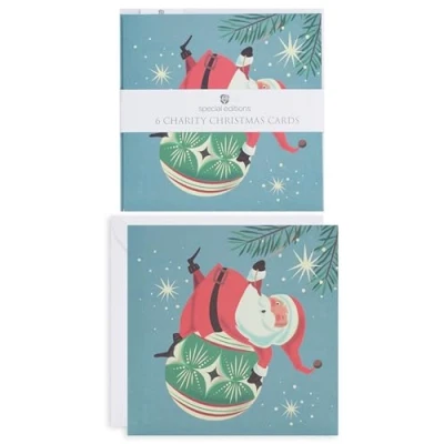 Image of Pack Of 6 Retro Santa Bauble Charity Christmas Cards Multiple Charities