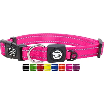 Image of DDOXX Reflective Nylon Dog Collar Strong and Adjustable Collars Dogs XS (Pink)