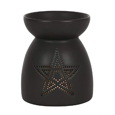 Image of JJA Wax Melt Burner, Black Pentagram Cut Out Oil Burner Essential Oils and Melts Tea Light Holder Fragrance the Home Aromatherapy Witchcraft