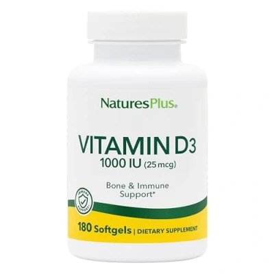 Image of NaturesPlus Vitamin D3 1,000 IU Active D Supplement Immune Support, Bones, Muscle, Teeth, Calcium Absorption Easy to Swallow, Gluten Free 180 Softgels